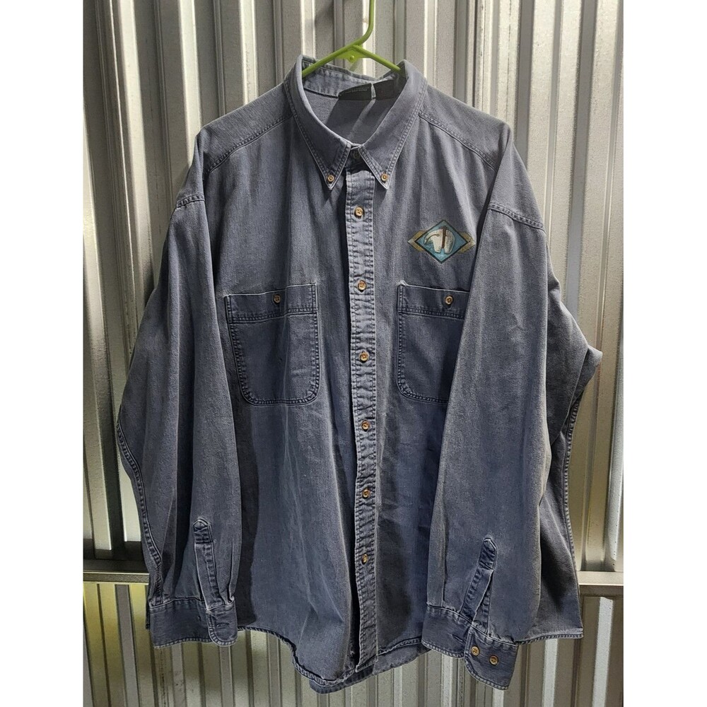 Coldwater Creek Denim Native American Bear LS Button Down Women' Shirt Size XXL